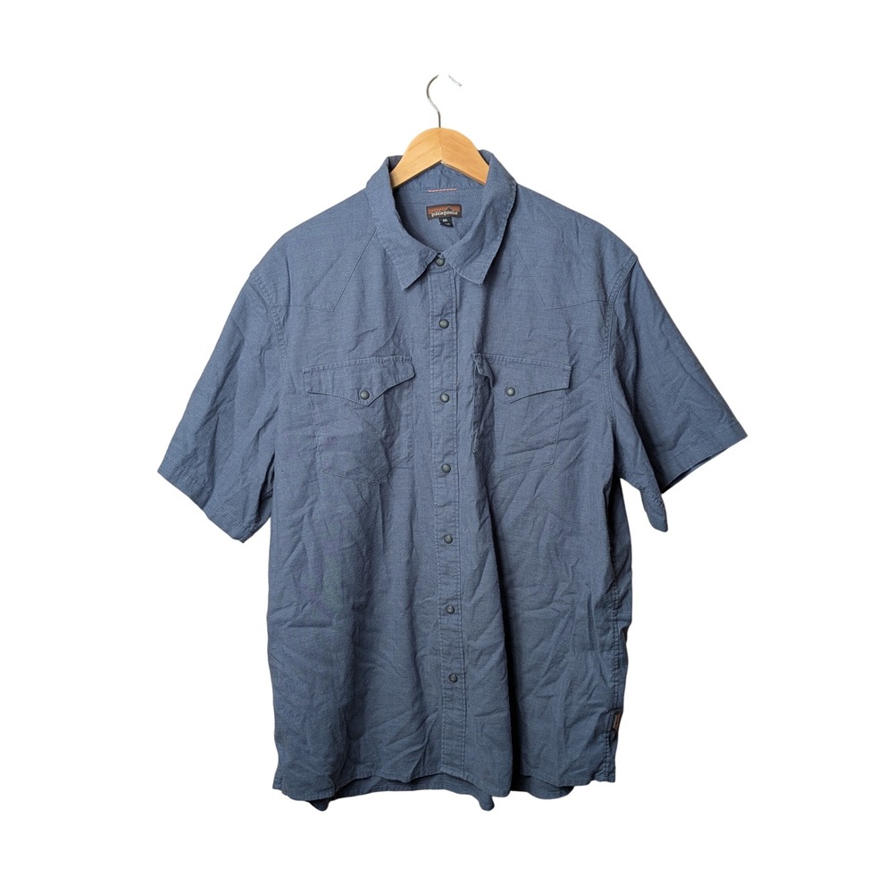 Patagonia Western Snap Shirt Men XXL Blue Hemp Blend Short Sleeve 53340 SP19